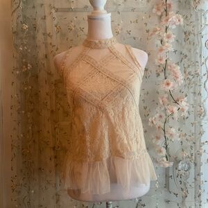 Vintage Beautees Cream Lace Top Size M